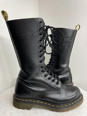 Dr. Martens 1914W Black Leather 14-Eye Tall Lace Up Combat Boots Women’s 6